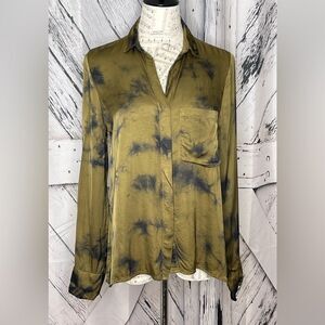 Young Fabulous & Broke Button Down Shirt Tie Dye Green Black S